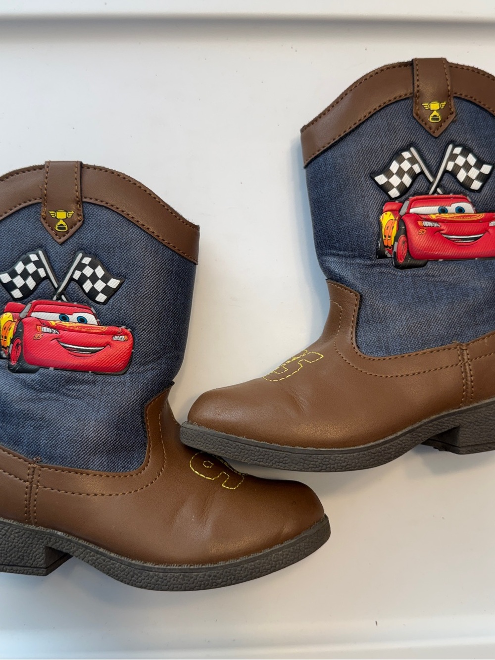 Disney Cars Lightning McQueen Brown & Blue Kids Cowboy Boots Size 8